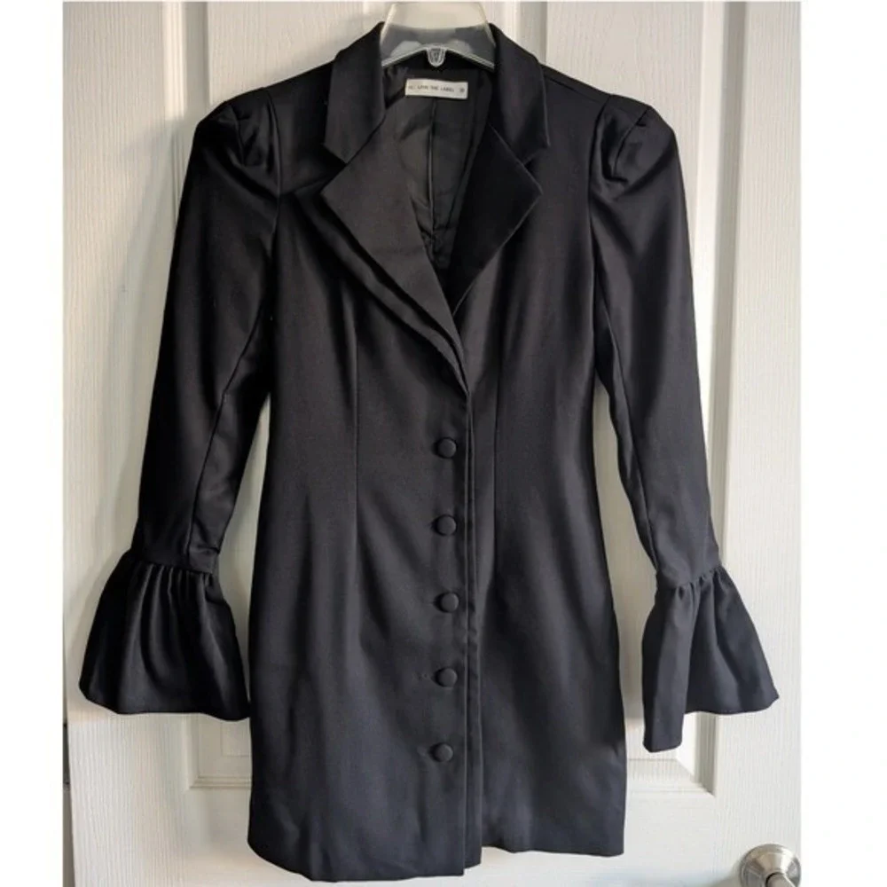 LANI THE LABEL Black Camden Blazer Mini Dress Bell Sleeve Button Black Womens XS - Picture 2 of 13